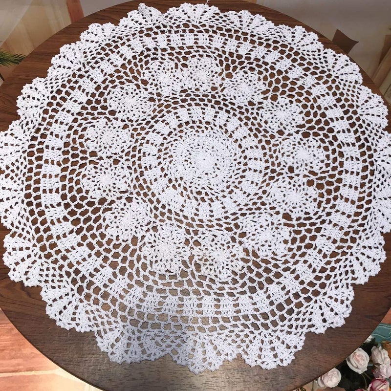 Damanni White Cotton Handmade Crochet Lace Tablecloth Doilies Table Overlay,Round,23 Inch,2PCS - Image 1